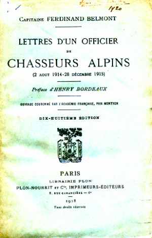 Lettres d'un Officier de Chasseurs Alpins (Ferdinand Belmont 1915 - Ed. 1918)